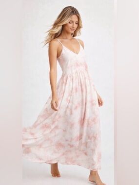 Z Supply Hazy Cloud Maxi Dress M Pink Blossom Tie Dye Cotton Revolve Boho